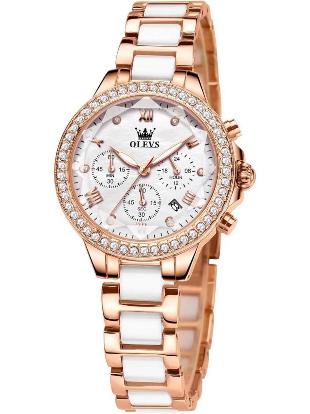 Elegant Diamond Bezel Women's Watch - Luxury Ceramic Dress, Waterproof, Quartz